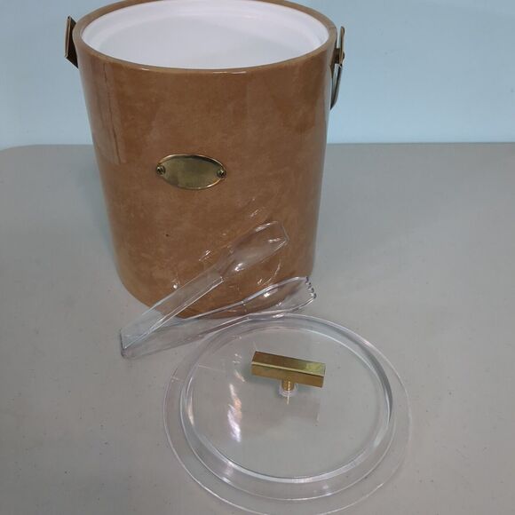 Vintage Ice Bucket George Briard Gold Wood Grain Trim bar cart mid centu… - Picture 4 of 6